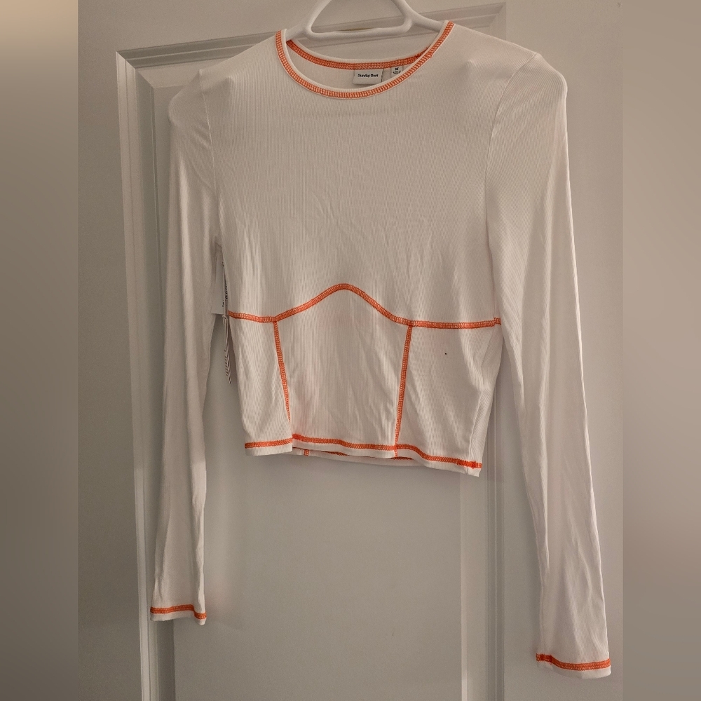 Aritzia Sunday Best White and Orange Long Sleeve Top